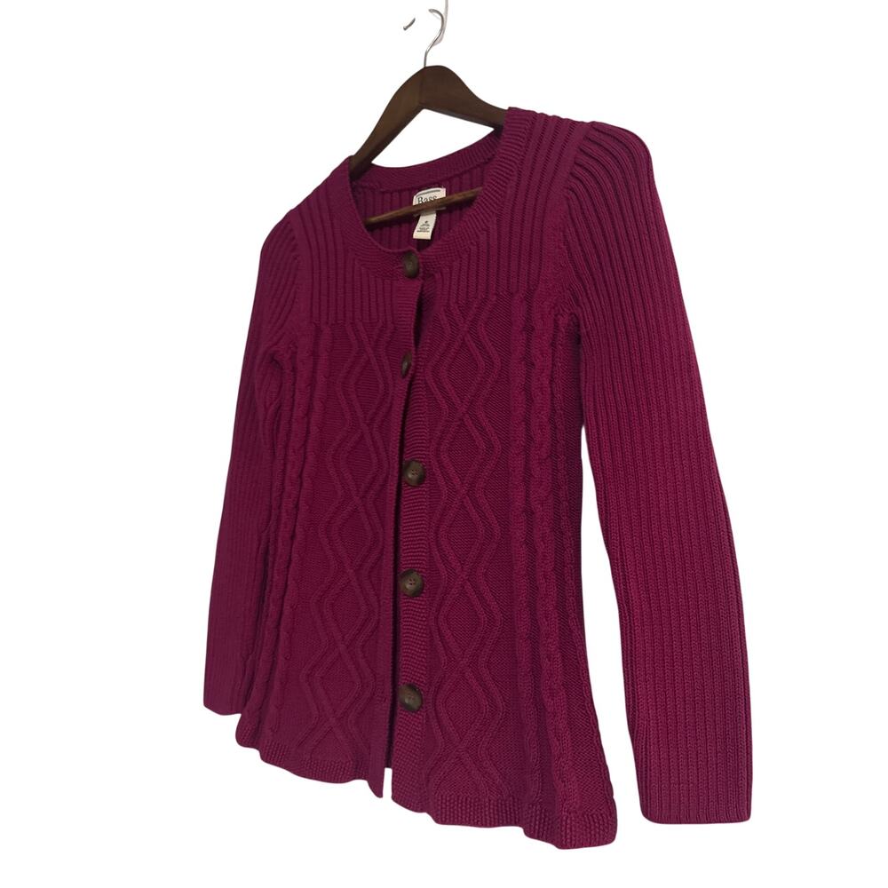 Women's Bass Burgundy Button Up Cotton Cable-Knit Sweater Size S